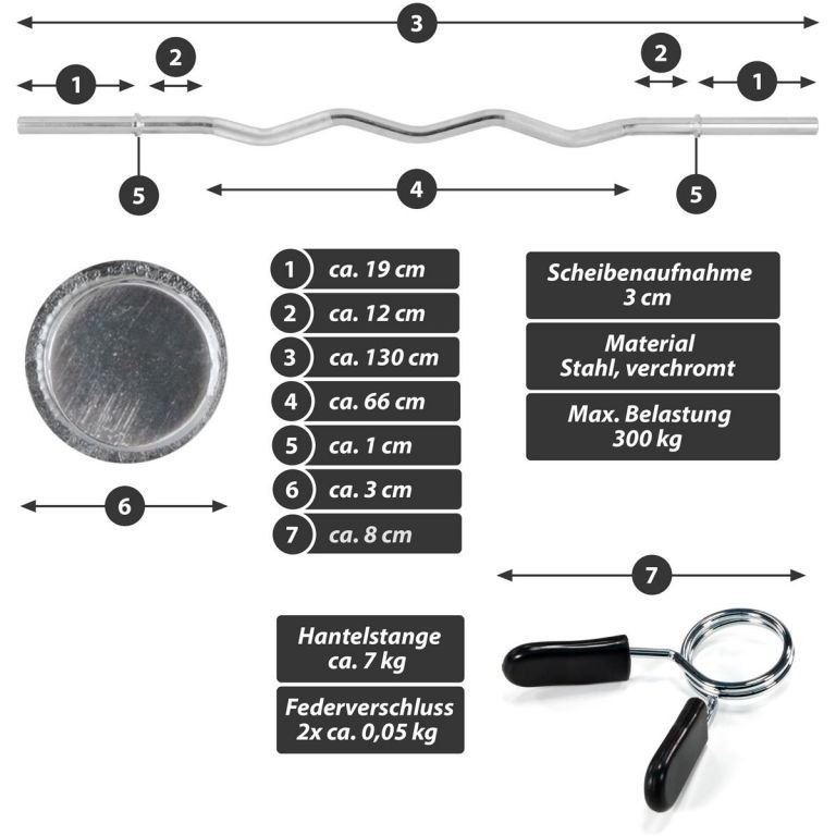 MAXXIVA Zakrzywiony dwuręczny gryf EZ 130 cm, srebrna